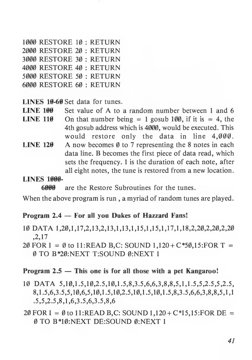 Teach Yourself Basic Games Programming (1984) — page 42 of 71, scanned from the printed manual