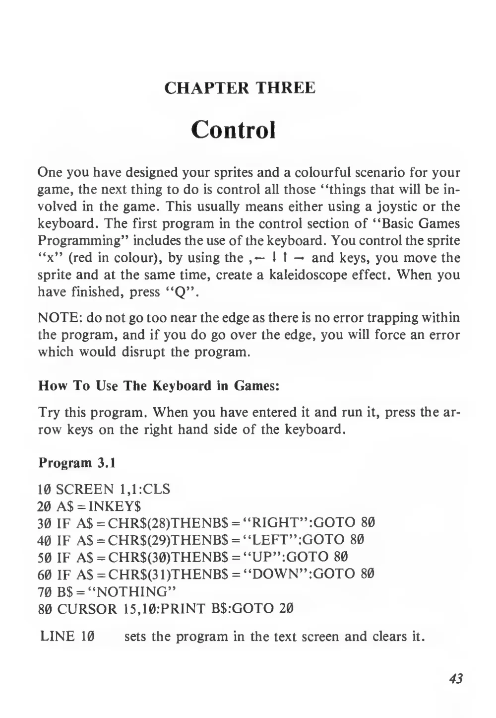 Teach Yourself Basic Games Programming (1984) — page 44 of 71, scanned from the printed manual