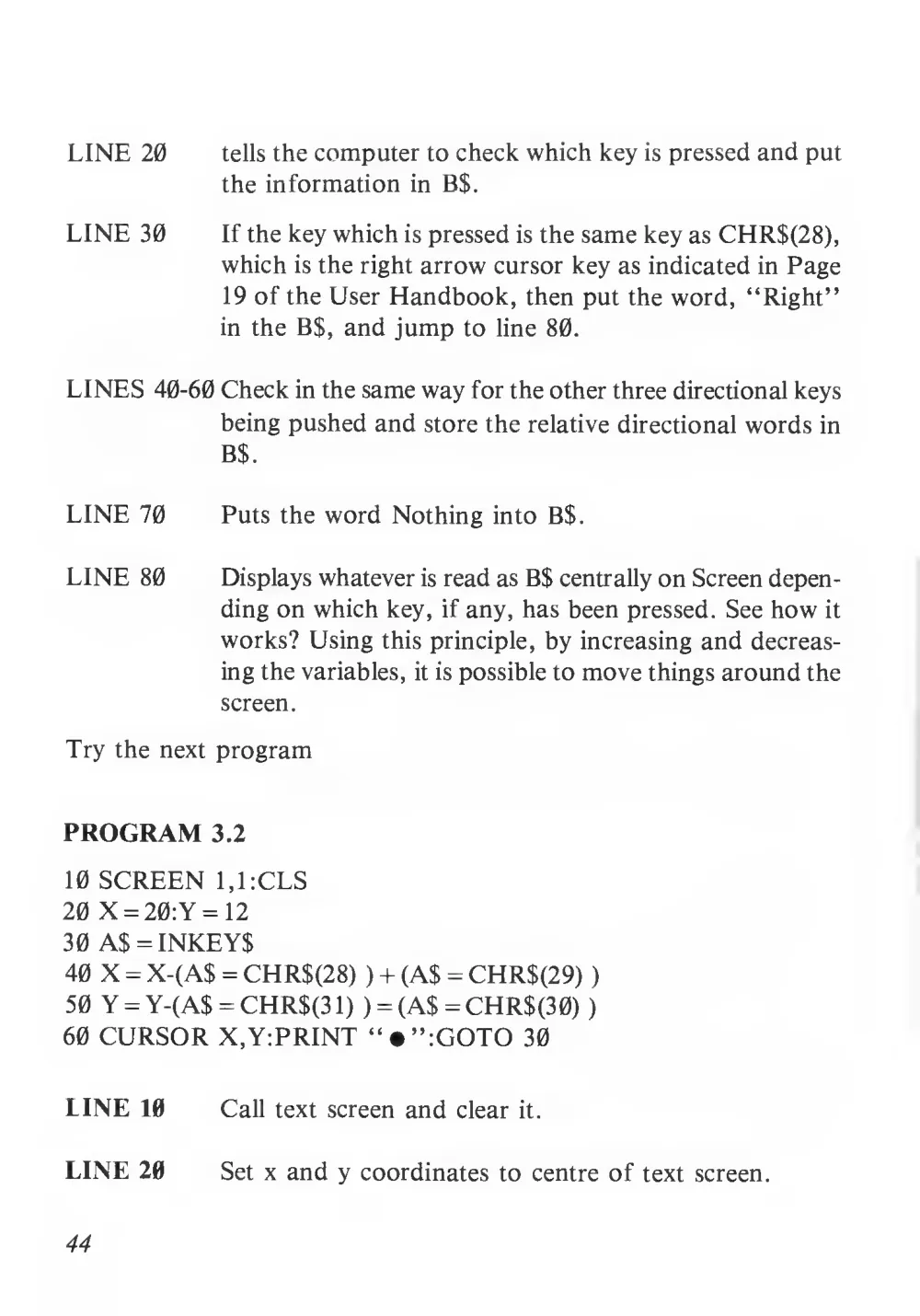 Teach Yourself Basic Games Programming (1984) — page 45 of 71, scanned from the printed manual