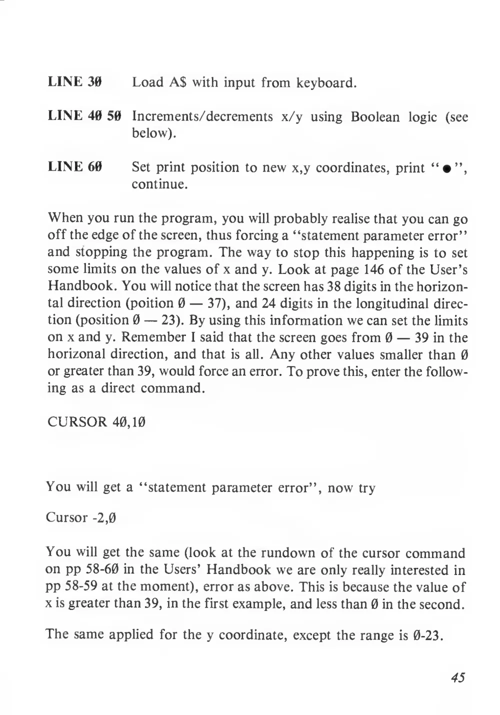 Teach Yourself Basic Games Programming (1984) — page 46 of 71, scanned from the printed manual