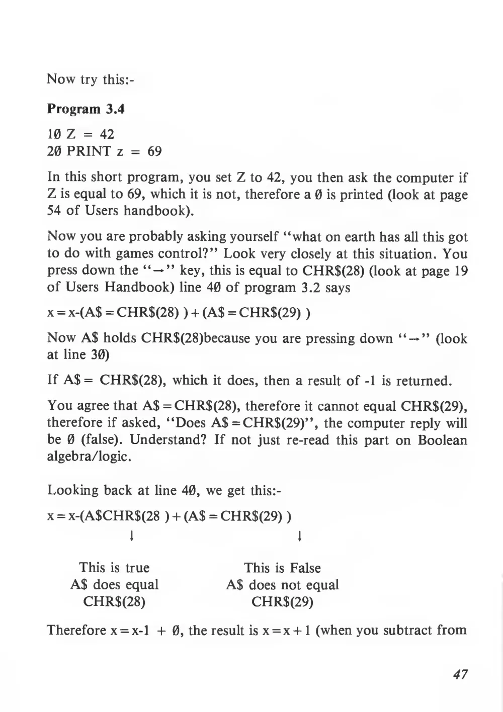 Teach Yourself Basic Games Programming (1984) — page 48 of 71, scanned from the printed manual