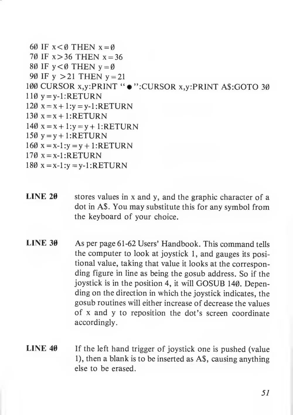 Teach Yourself Basic Games Programming (1984) — page 52 of 71, scanned from the printed manual