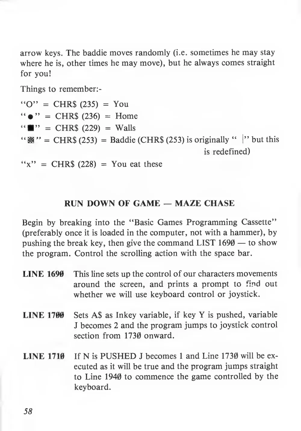 Teach Yourself Basic Games Programming (1984) — page 59 of 71, scanned from the printed manual