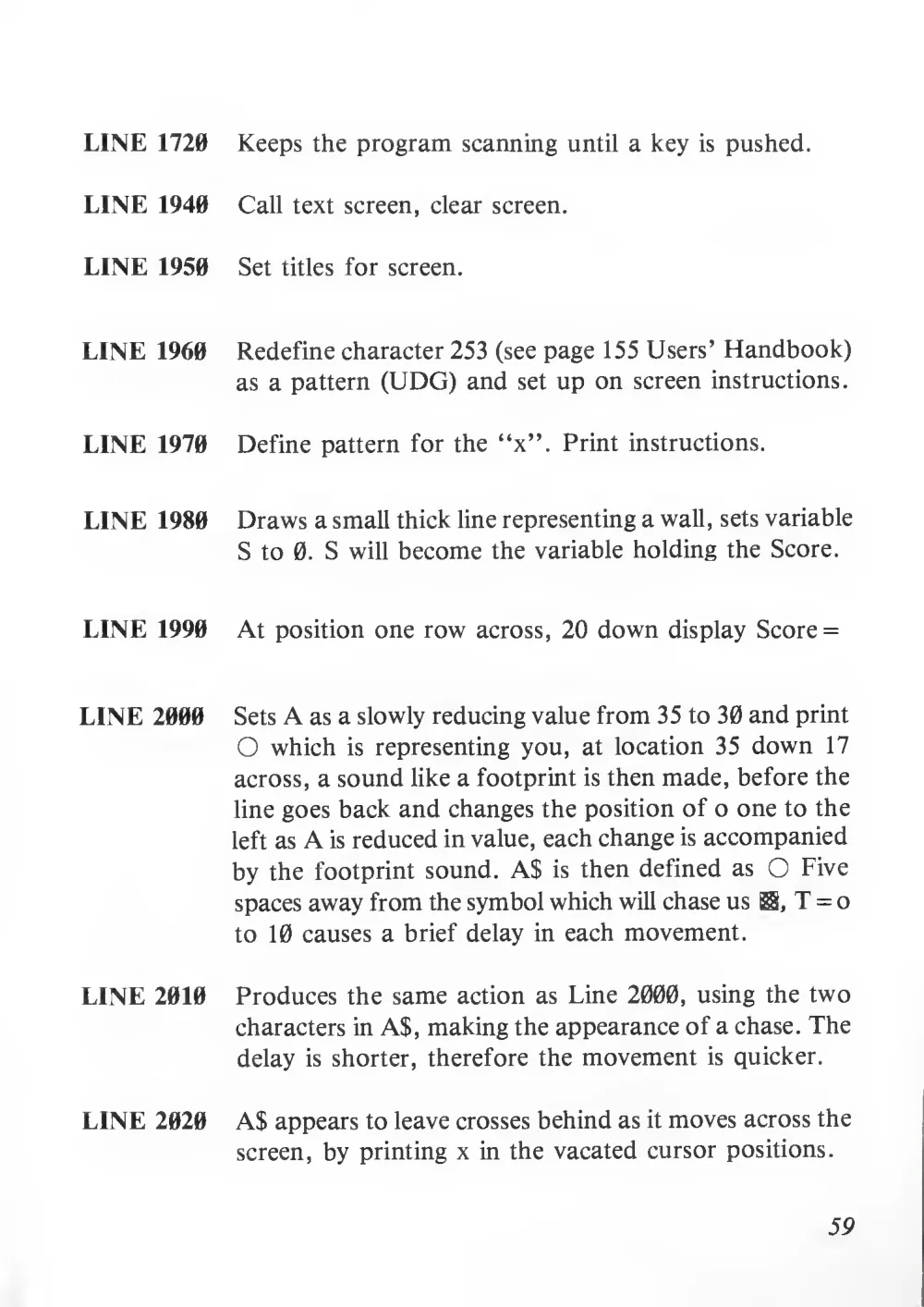 Teach Yourself Basic Games Programming (1984) — page 60 of 71, scanned from the printed manual