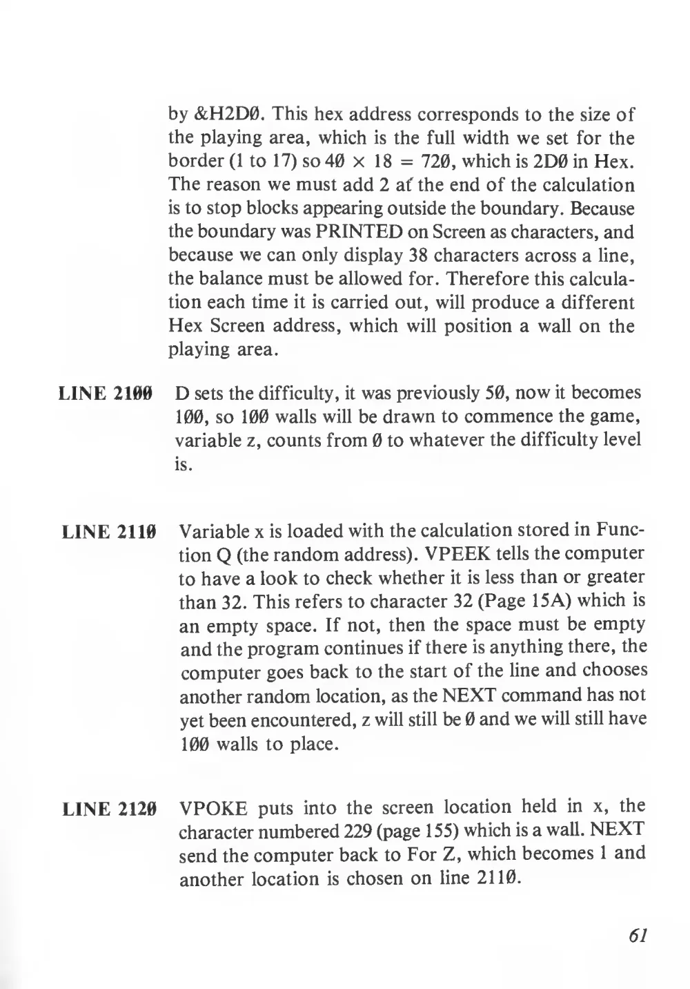 Teach Yourself Basic Games Programming (1984) — page 62 of 71, scanned from the printed manual