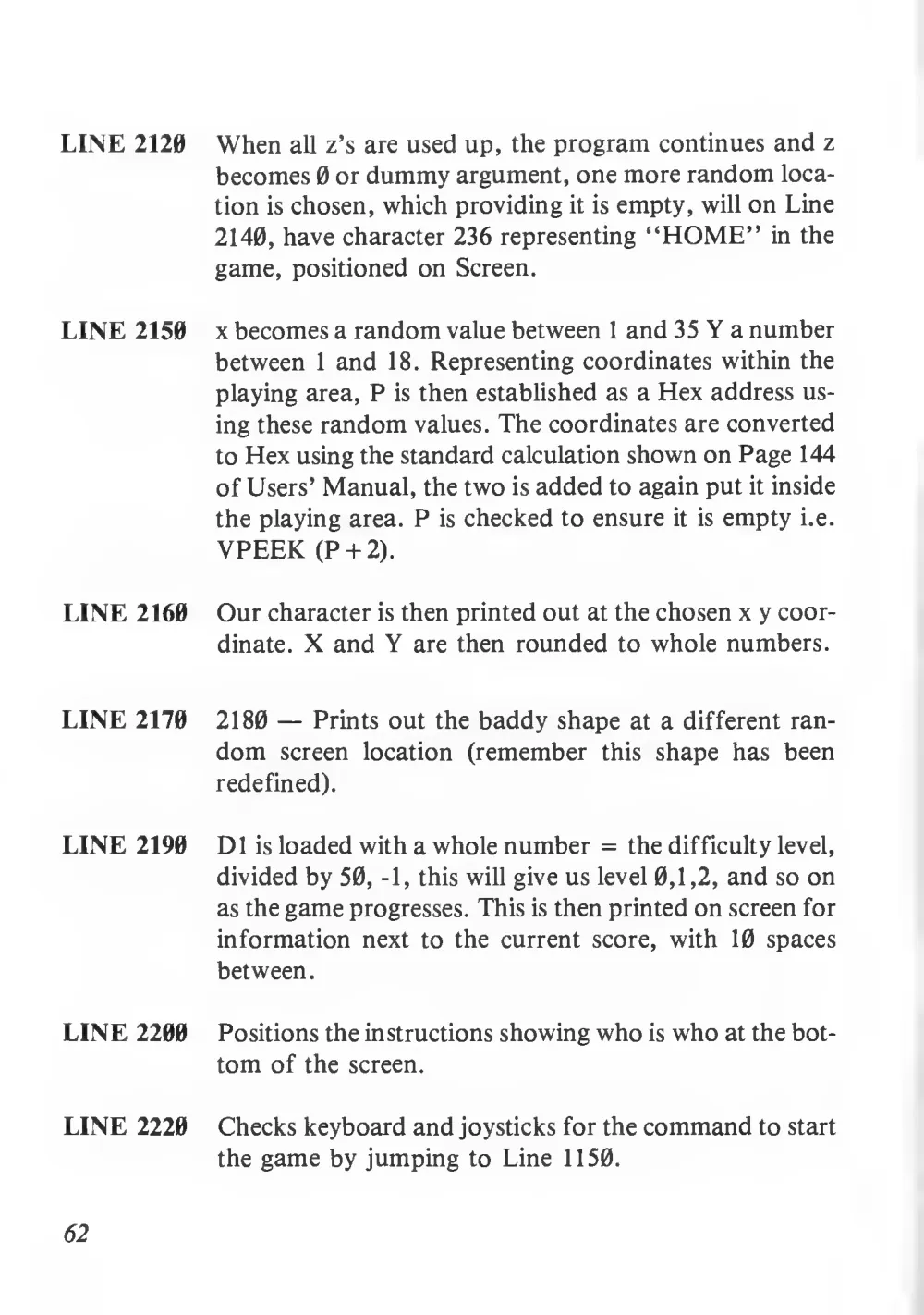 Teach Yourself Basic Games Programming (1984) — page 63 of 71, scanned from the printed manual