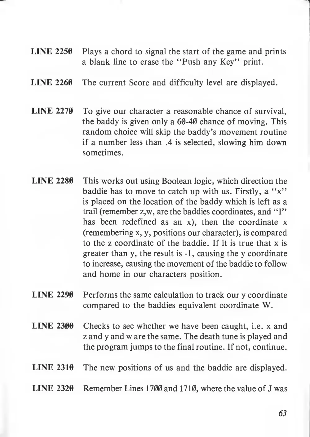 Teach Yourself Basic Games Programming (1984) — page 64 of 71, scanned from the printed manual