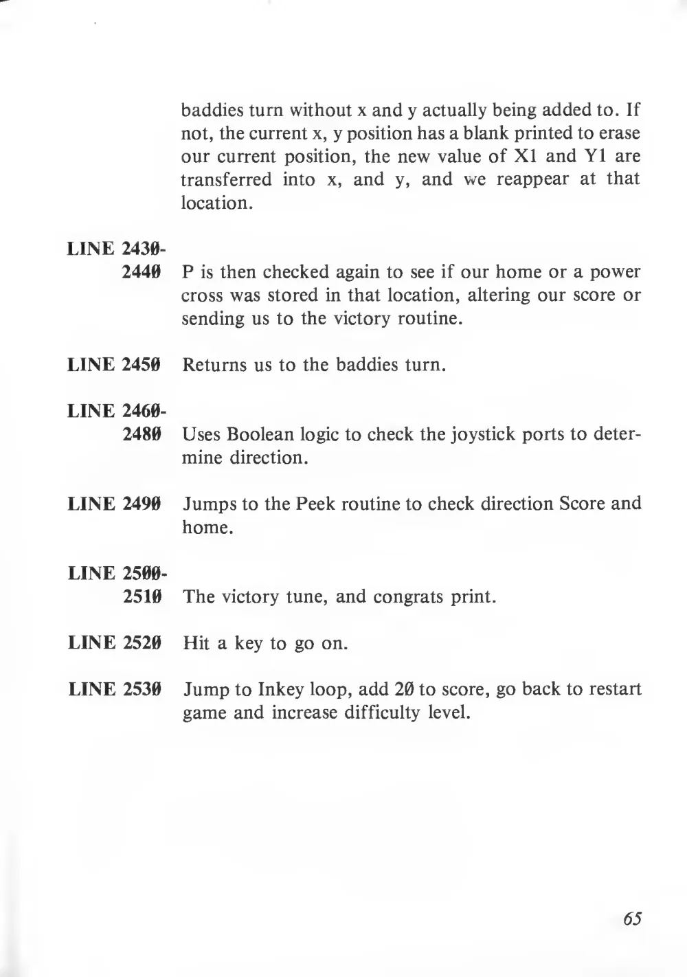 Teach Yourself Basic Games Programming (1984) — page 66 of 71, scanned from the printed manual
