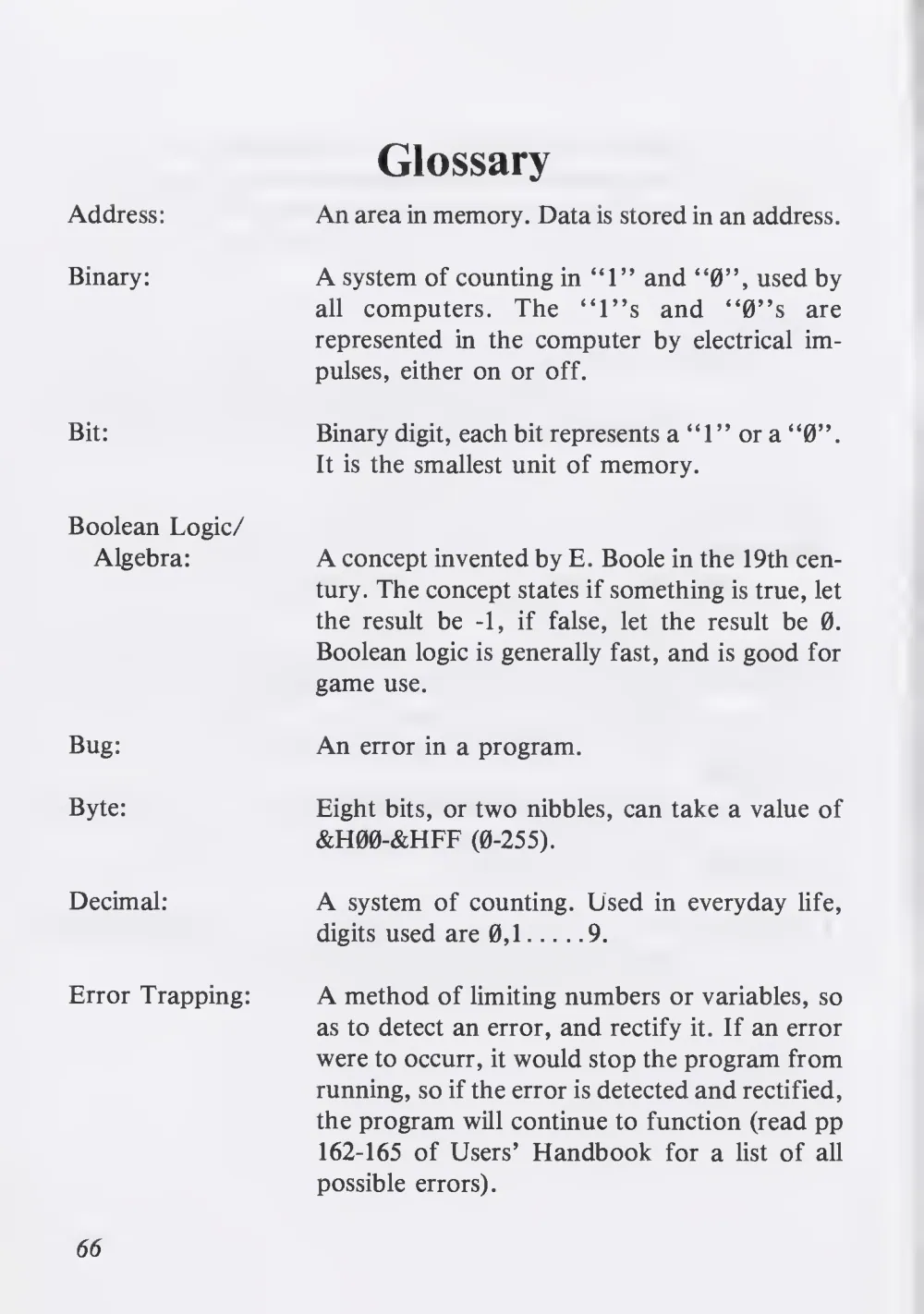 Teach Yourself Basic Games Programming (1984) — page 67 of 71, scanned from the printed manual