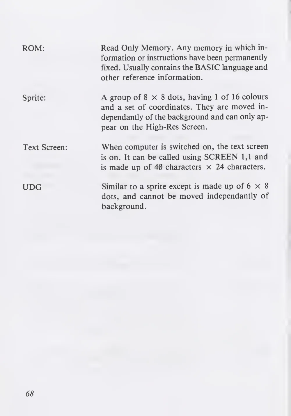 Teach Yourself Basic Games Programming (1984) — page 69 of 71, scanned from the printed manual
