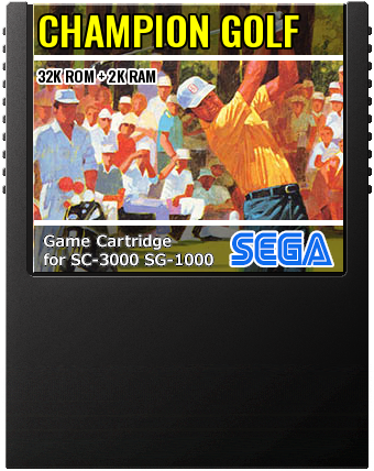Champion Golf (Logitec, Sega · 1983) — cover artwork of the cartridge for the Sega SG-1000 / SC-3000, 32K ROM