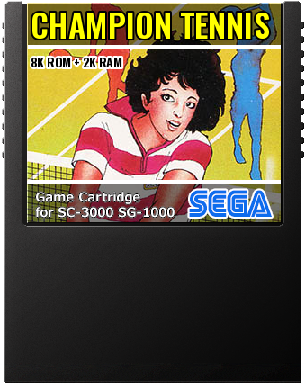 Champion Tennis (Sega · 1986) — cover artwork of the cartridge for the Sega SG-1000 / SC-3000, 8K ROM