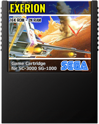 Exerion (Jaleco, Sega · 1985) — cover artwork of the cartridge for the Sega SG-1000 / SC-3000, 16K ROM