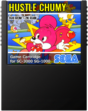 Hustle Chumy (Compile, Sega · 1984) — cover artwork of the cartridge for the Sega SG-1000 / SC-3000, 16K ROM