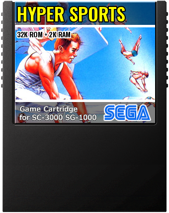 Hyper Sports (Konami, Sega · 1985) — cover artwork of the cartridge for the Sega SG-1000 / SC-3000, 32K ROM