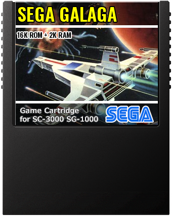 Sega Galaga (Namco, Sega · 1983) — cover artwork of the cartridge for the Sega SG-1000 / SC-3000, 16K ROM