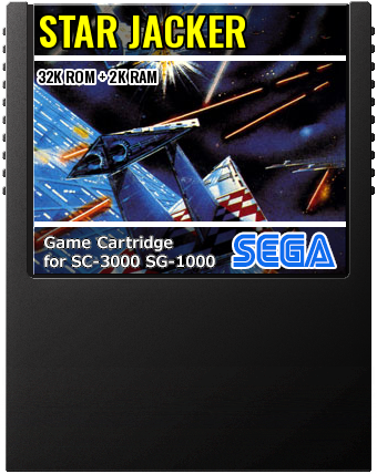 Star Jacker (Sega · 1983) — cover artwork of the cartridge for the Sega SG-1000 / SC-3000, 32K ROM