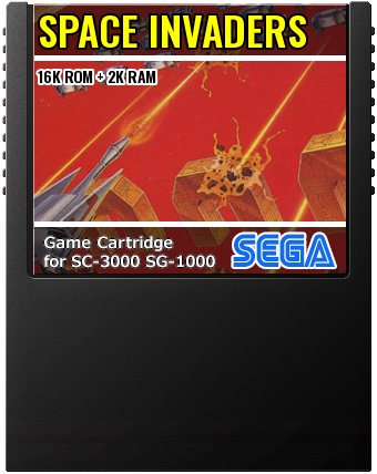 Space Invaders (Taito, Sega · 1985) — cover artwork of the cartridge for the Sega SG-1000 / SC-3000, 16K ROM