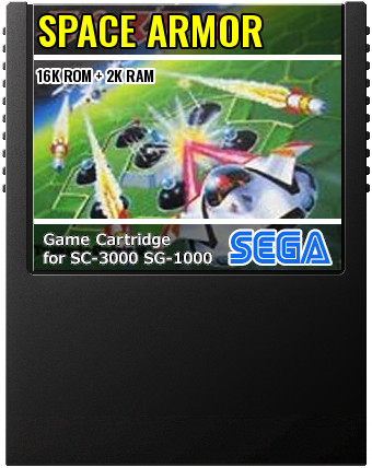 Space Armor (Tsukuda Original · 1984) — cover artwork of the cartridge for the Sega SG-1000 / SC-3000, 16K ROM