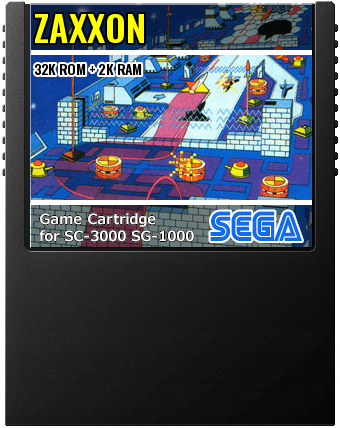 Zaxxon (Sega · 1985) — cover artwork of the cartridge for the Sega SG-1000 / SC-3000, 32K ROM
