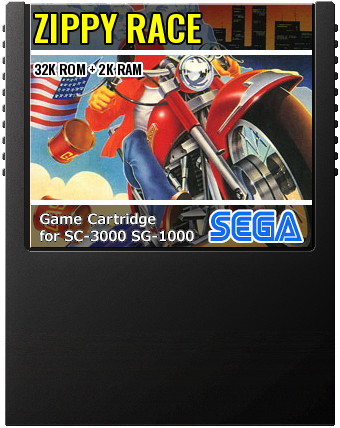 Zippy Race (Irem, Sega · 1983) — cover artwork of the cartridge for the Sega SG-1000 / SC-3000, 32K ROM
