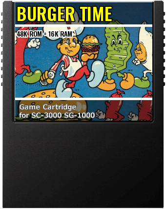 Burger Time (Converted by SirioKD) — cover artwork of the cartridge for the Sega SG-1000 / SC-3000, 48K ROM