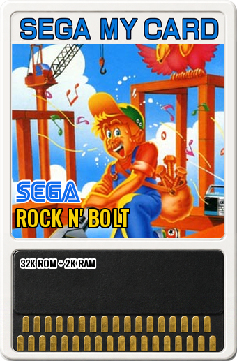 Rock n' Bolt (Action Graphics, Sega · 1985) — cover artwork of the My Card for the Sega SG-1000 / SC-3000, 32K ROM